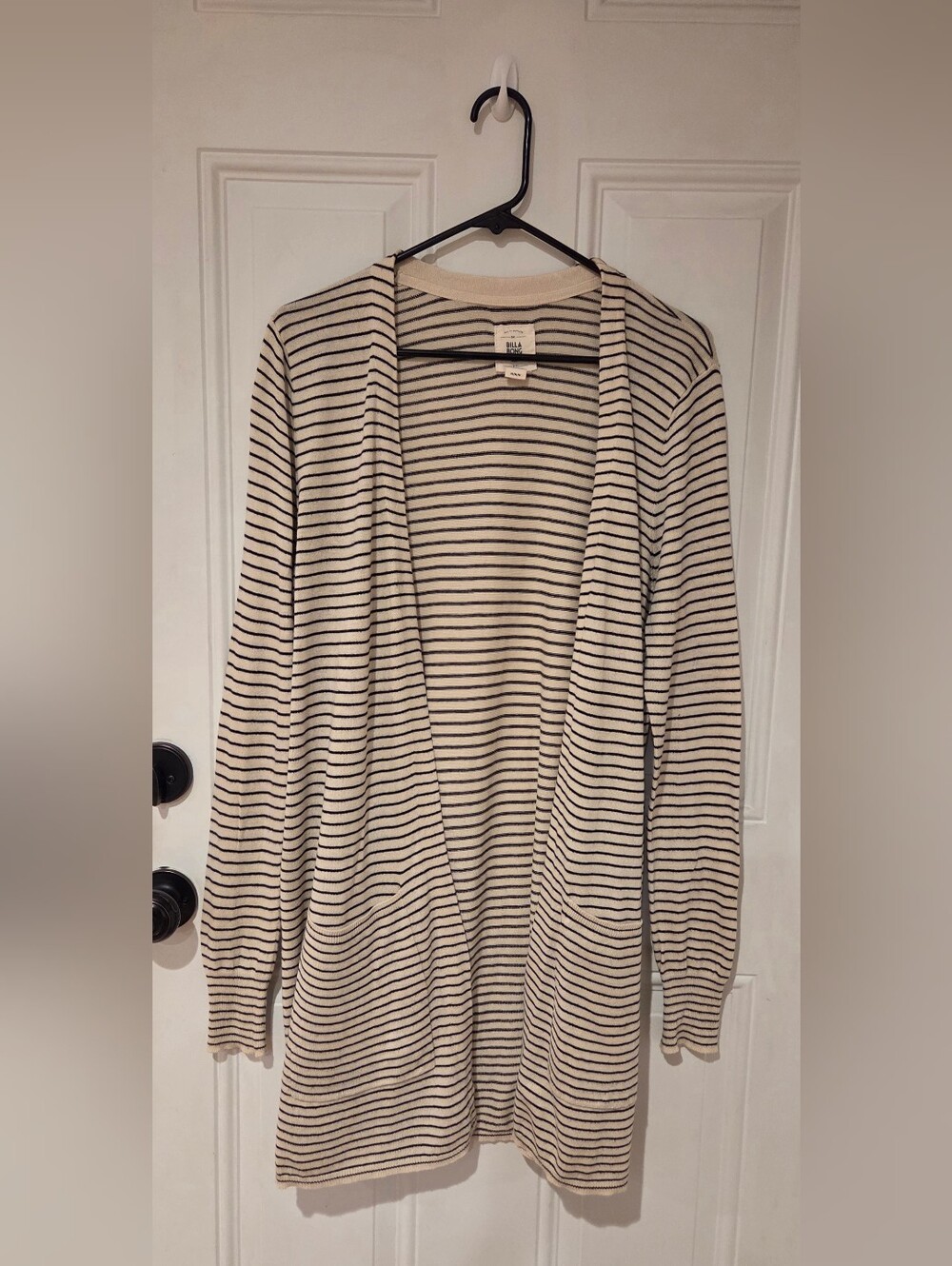Billabong Cream and Black Striped Open Cardigan Size M